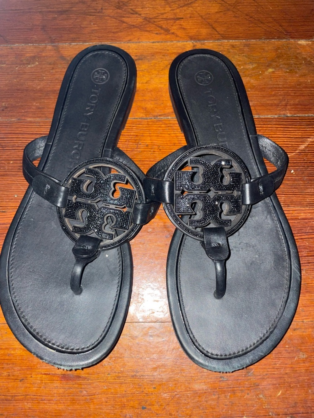 Tory Burch Sparkly Black Thong Sandals